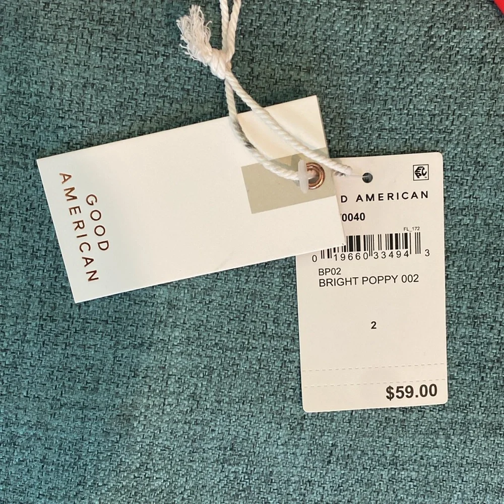 Good American Sexy Boost Swim Top 3/4 Sleeve Tie Front Bright Poppy Red 2 US M - Picture 4 of 6